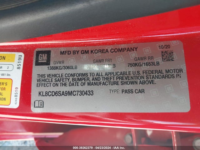 Chevrolet Spark Fwd 1lt Automatic 2021 KL8CD6SA9MC730433 Image 9