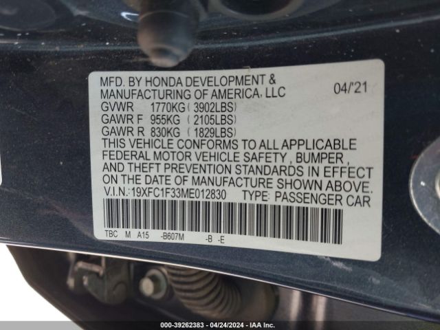 19XFC1F33ME012830 Honda CIVIC EX