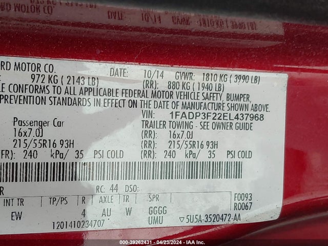 Ford FOCUS SE 2014 1FADP3F22EL437968 Image 9