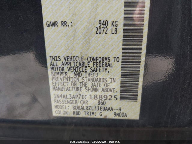 Nissan Altima 2.5 S 2014 1N4AL3AP7EC188925 Image 9