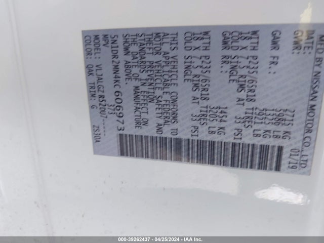 Nissan Pathfinder Sl 2019 5N1DR2MN4KC606973 Image 9