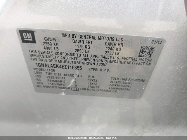 Chevrolet EQUINOX LS 2014 1GNALAEK4EZ116355 Image 9