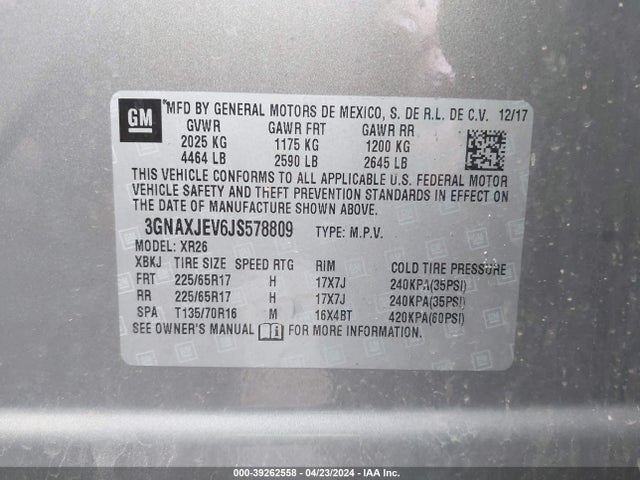 Chevrolet EQUINOX LT 2018 3GNAXJEV6JS578809 Image 9