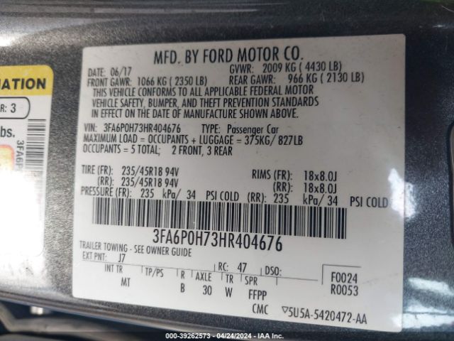 3FA6P0H73HR404676 Ford FUSION SE