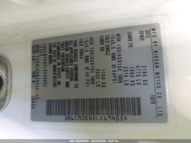 3N6CM0KNXLK694054 Nissan Nv200 Compact Cargo Sv Xtronic Cvt