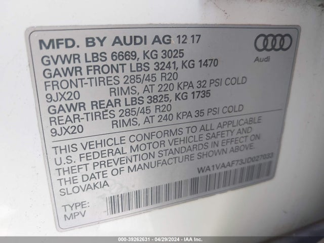 WA1VAAF73JD027033 Audi Q7 3.0t Premium