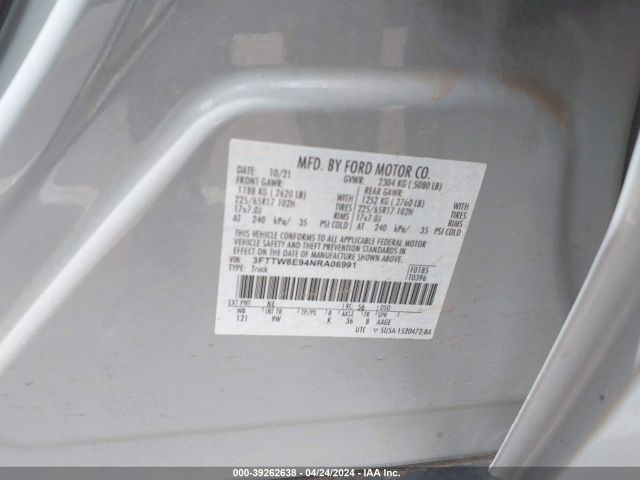 3FTTW8E94NRA06991 Ford Maverick Xl