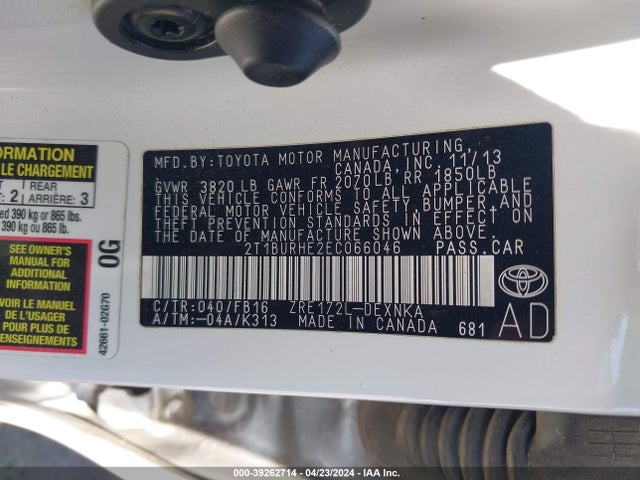 Toyota COROLLA LE 2014 2T1BURHE2EC066046 Image 9