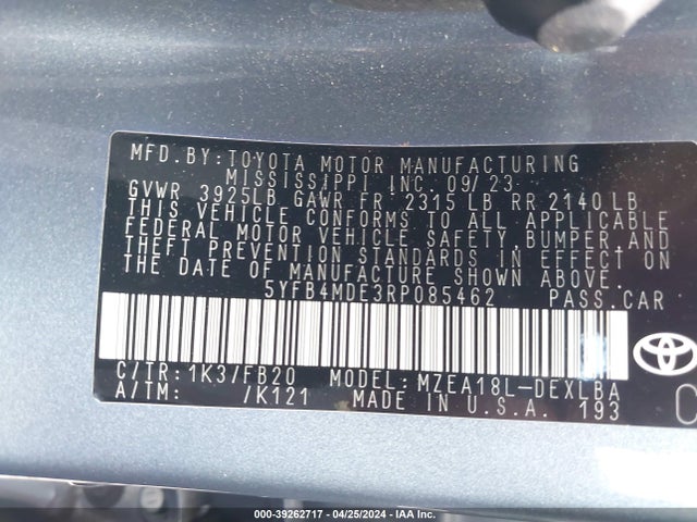 Toyota COROLLA LE 2024 5YFB4MDE3RP085462 Image 9
