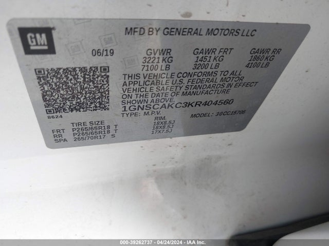 Chevrolet Tahoe Ls 2019 1GNSCAKC3KR404560 Image 9