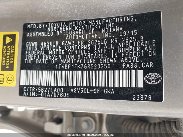 Toyota CAMRY XLE 2016 4T4BF1FK7GR523350 Image 9