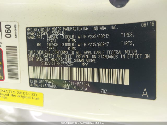 Toyota Sienna L 7 Passenger 2017 5TDZZ3DC6HS775267 Image 9