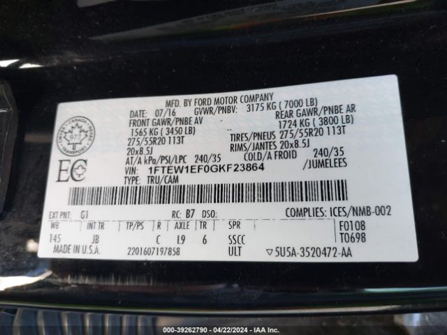 1FTEW1EF0GKF23864 Ford F-150 Xlt
