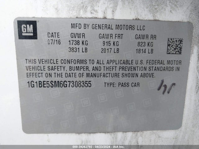Chevrolet Cruze Lt Auto 2016 1G1BE5SM6G7308355 Image 9