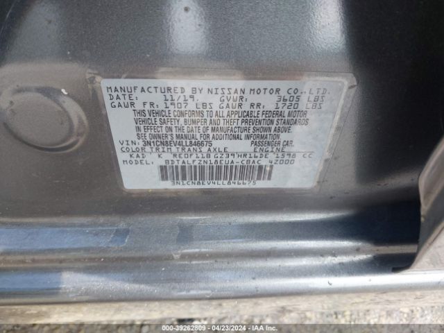 3N1CN8EV4LL846675 Nissan Versa Sv Xtronic Cvt