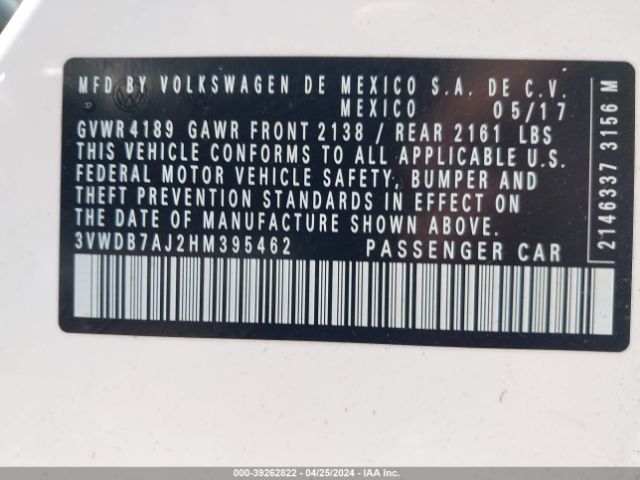 3VWDB7AJ2HM395462 Volkswagen Jetta 1.4t Se
