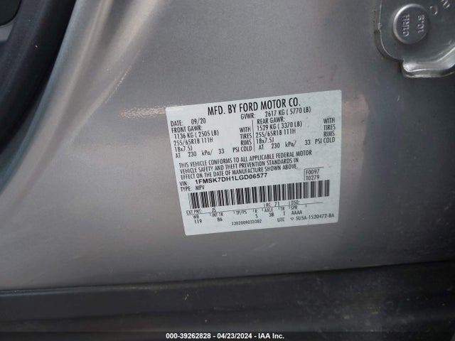 Ford EXPLORER XLT 2020 1FMSK7DH1LGD06577 Image 9
