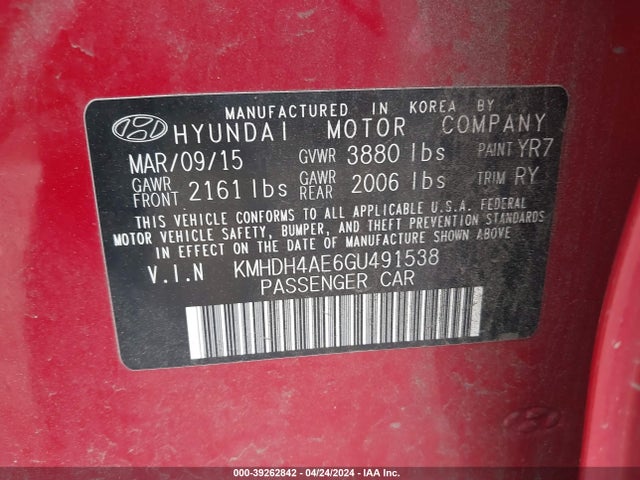 Hyundai Elantra Value Edition 2016 KMHDH4AE6GU491538 Image 9