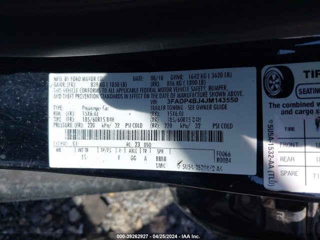 Ford FIESTA SE 2018 3FADP4BJ4JM143550 Image 9