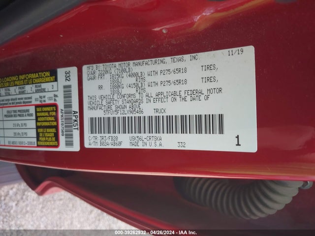 Toyota Tundra Sr5 2020 5TFUY5F12LX905486 Image 9
