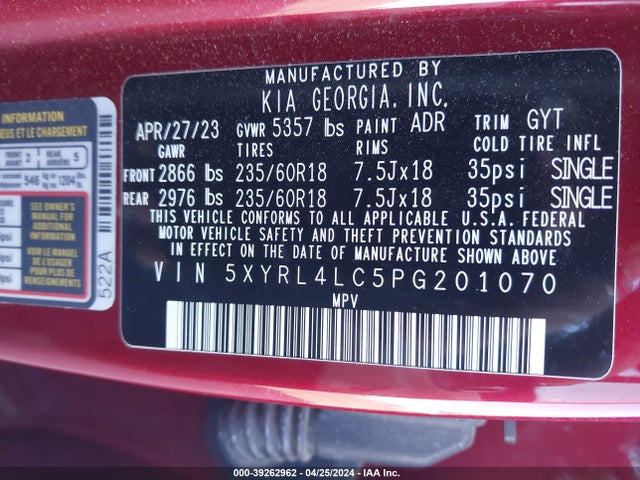 KIA SORENTO S 2023 5XYRL4LC5PG201070 Image 9