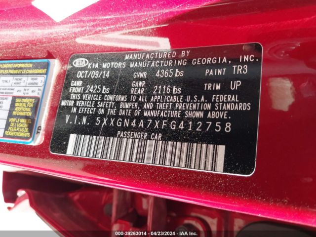5XXGN4A7XFG412758 KIA OPTIMA EX