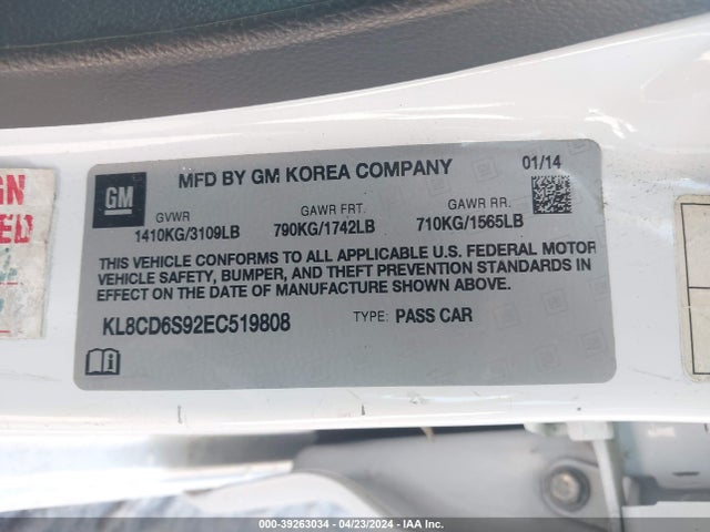 Chevrolet Spark 1lt Auto 2014 KL8CD6S92EC519808 Image 9