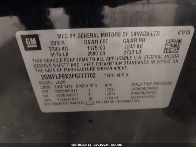 Chevrolet EQUINOX 1LT 2015 2GNFLFEK3F6277702 Image 9