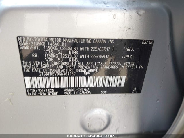 Toyota RAV4 LE 2016 2T3BFREV9GW464152 Image 9