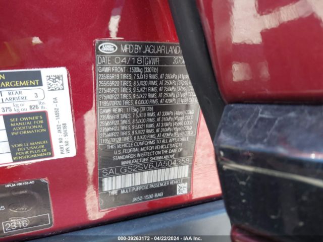SALGS2SV6JA504358 Land Rover Range Rover 3.0l V6 Supercharged Hse