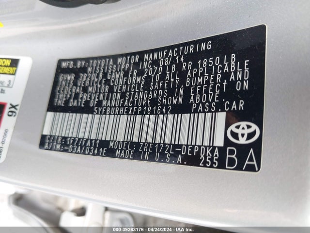 Toyota COROLLA L 2015 5YFBURHEXFP181642 Image 9