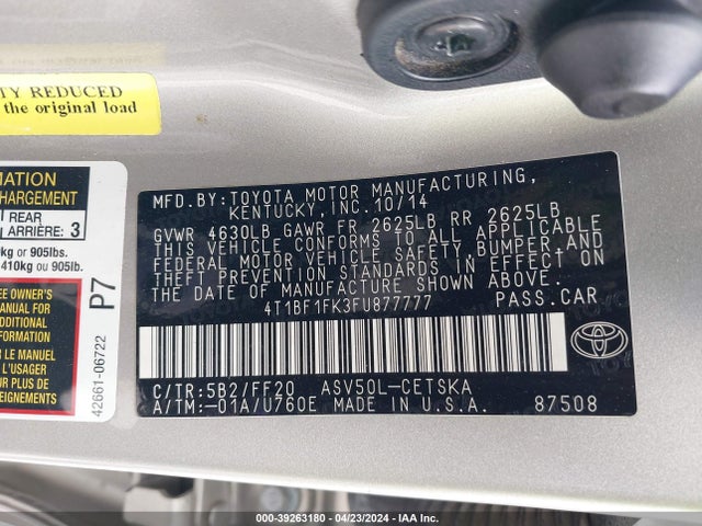 Toyota CAMRY SE 2015 4T1BF1FK3FU877777 Image 9