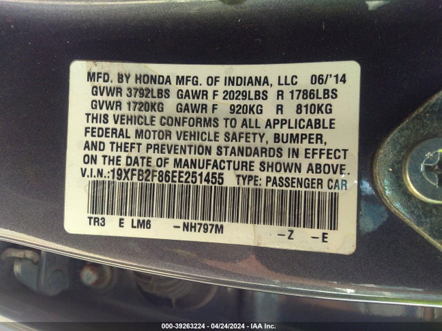 Honda CIVIC EX 2014 19XFB2F86EE251455 Image 9