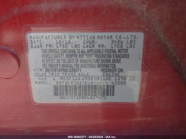 Nissan Versa 1.6 Sv 2019 3N1CN7AP8KL839471 Image 9