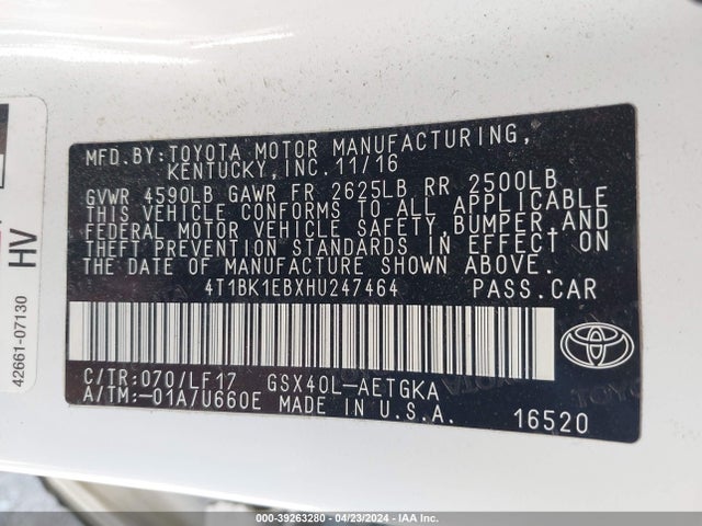 Toyota Avalon Xle Premium 2017 4T1BK1EBXHU247464 Image 9