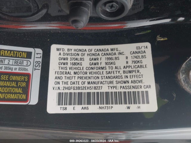 Honda Civic Lx 2014 2HGFG3B52EH518227 Image 9