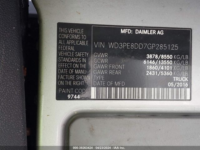 WD3PE8DD7GP285125 Mercedes-Benz Sprinter 2500 High  Roof/high Roof