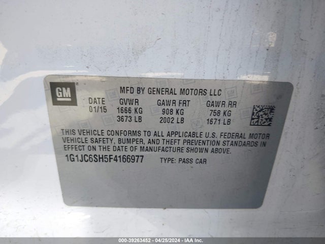 Chevrolet Sonic Lt Auto 2015 1G1JC6SH5F4166977 Image 9