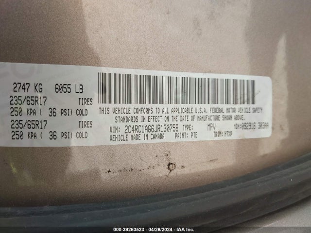 2C4RC1AG6JR130758 Chrysler PACIFICA L