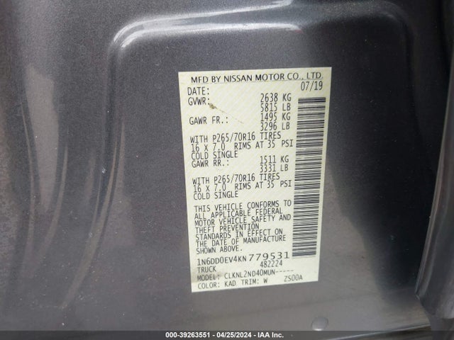Nissan Frontier Sv 2019 1N6DD0EV4KN779531 Image 9