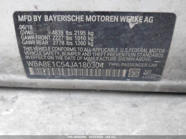 WBA8E1C54JA180304 BMW 330e Iperformance