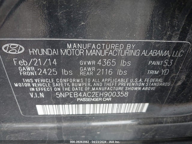 Hyundai SONATA GLS 2014 5NPEB4AC2EH900358 Image 9