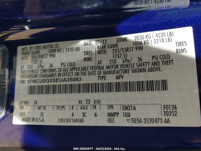 1FMCU0GX5EUA35083 Ford ESCAPE SE