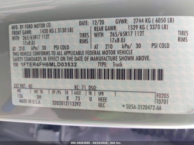 1FTER4FH6MLD03532 Ford Ranger Lariat