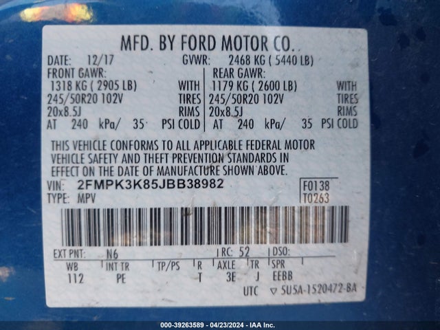 Ford Edge Titanium 2018 2FMPK3K85JBB38982 Image 9