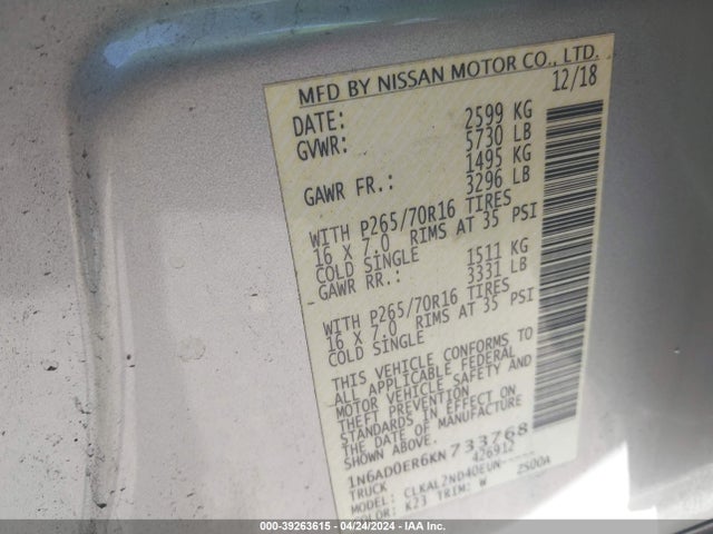 Nissan Frontier Sv 2019 1N6AD0ER6KN733768 Image 9