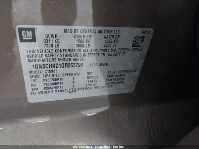 1GNSCHKC1GR363796 Chevrolet Suburban Lt