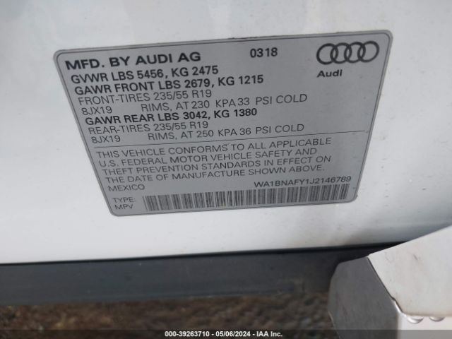 WA1BNAFY1J2146789 Audi Q5 2.0t Premium/2.0t Tech Premium