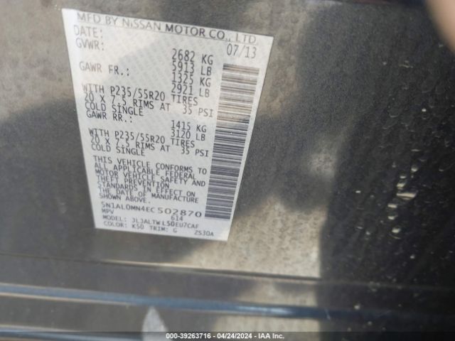 5N1AL0MN4EC502870 Infiniti QX60