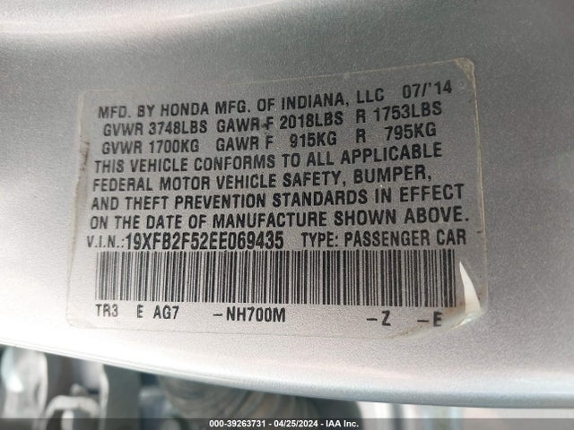 Honda Civic Lx 2014 19XFB2F52EE069435 Image 9